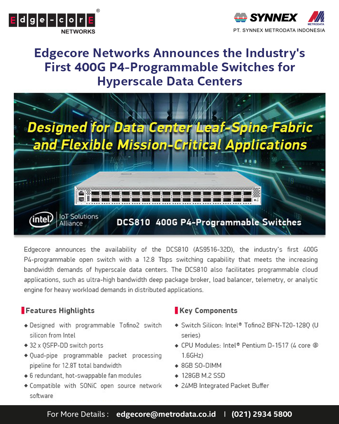 Edgecore Networks Announces the Industry’s First 400G P4-Programmable Switches for Hyperscale Data Centers