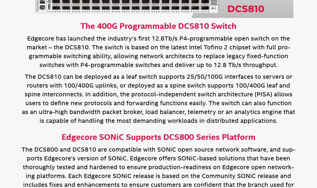 Edgecore Networks : P4 Programmable Data Center Switch 32 x 400G QSFP-DD switch ports with Tofino 2